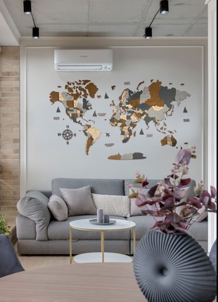 Wooden World Map XL size 84'' x 45'' ( 213 * 113 cm) - color (Sky) 3D Art Large Wall Decor - Wall Art For Home & Kitchen or Office