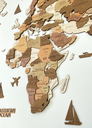 Wooden World Map M size 47" x 24" ( 120 * 62 cm) - color (California) 3D Art Large Wall Decor - Wall Art For Home & Kitchen or Office