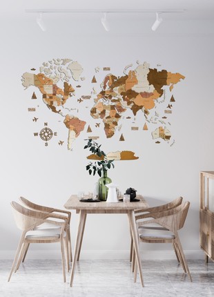 Wooden World Map XL size 84'' x 45'' ( 213 * 113 cm) - color (California) 3D Art Large Wall Decor - Wall Art For Home & Kitchen or Office