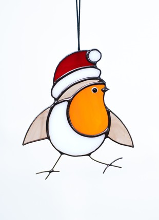 Christmas robin stained glass window hangings