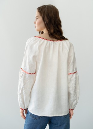 Linen blouse with red and white embroidery Elin3 photo