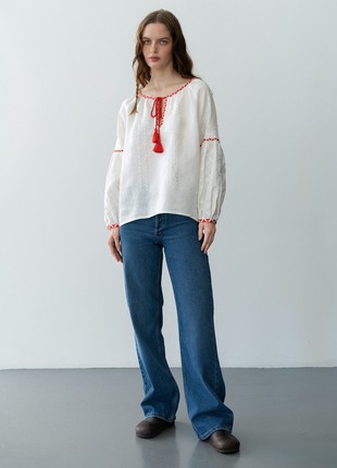 Linen blouse with red and white embroidery Elin4 photo