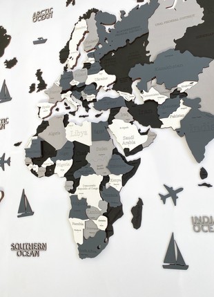 Wooden World Map M size 47" x 24" ( 120 * 62 cm) - color (Night) 3D Art Large Wall Decor - Wall Art For Home & Kitchen or Office