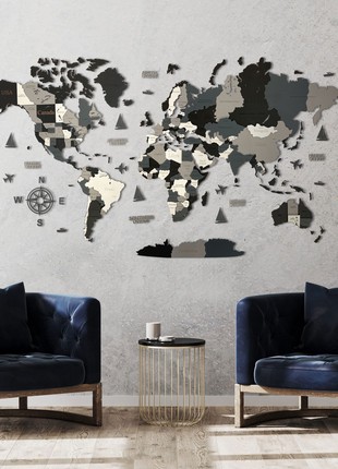 Wooden World Map XL size 84'' x 45'' ( 213 * 113 cm) - color (Night) 3D Art Large Wall Decor - Wall Art For Home & Kitchen or Office