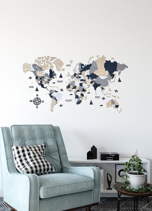 Wooden World Map XL size 84'' x 45'' ( 213 * 113 cm) - color (Alaska) 3D Art Large Wall Decor - Wall Art For Home & Kitchen or Office