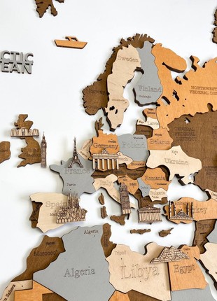 Wooden World Map M size 47" x 24" ( 120 * 62 cm) - color (Sahara) 3D Art Large Wall Decor - Wall Art For Home & Kitchen or Office