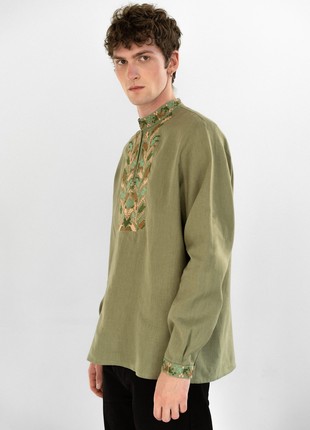 Men's embroidered shirt with pixel ornament of oak leaves Velych6 photo