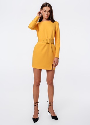 MINI DRESS WITH OPEN BACK WITH BELT YELLOW1 photo