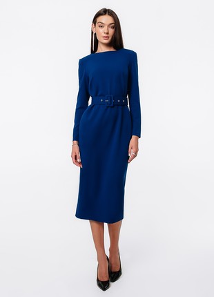 MIDI DRESS WITH OPEN BACK WITH BELT BLUE3 photo