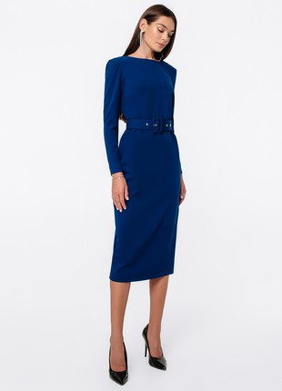 MIDI DRESS WITH OPEN BACK WITH BELT BLUE