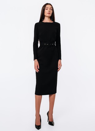 MIDI DRESS WITH OPEN BACK WITH BELT BLACK