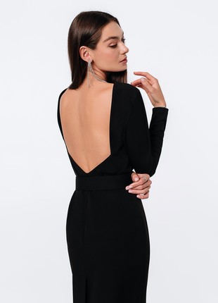 MIDI DRESS WITH OPEN BACK WITH BELT BLACK6 photo