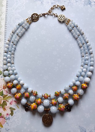 Necklace «Ukraine in bloom» from glass and aquamarine