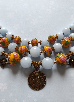 Necklace «Ukraine in bloom» from glass and aquamarine4 photo