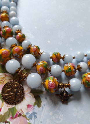 Necklace «Ukraine in bloom» from glass and aquamarine5 photo