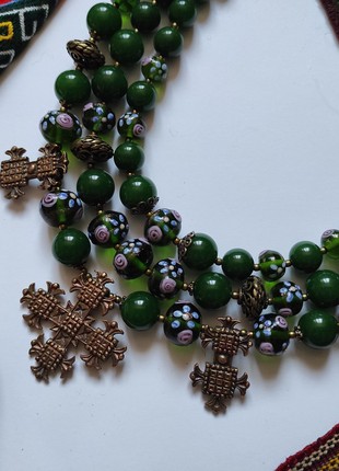 Necklace-zgarda  "Spring Garden" from glass and chalcedony2 photo