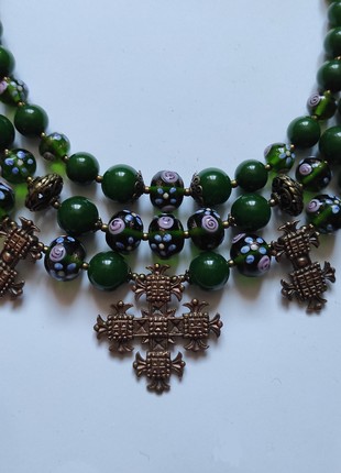 Necklace-zgarda  "Spring Garden" from glass and chalcedony4 photo