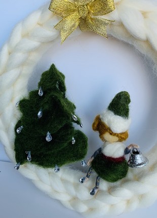 New Year's wreath on the door of the house, Christmas toy elf, Christmas tree decoration3 photo