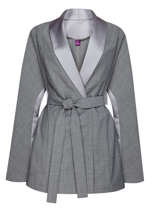 Grey suit with silk stripes4 photo