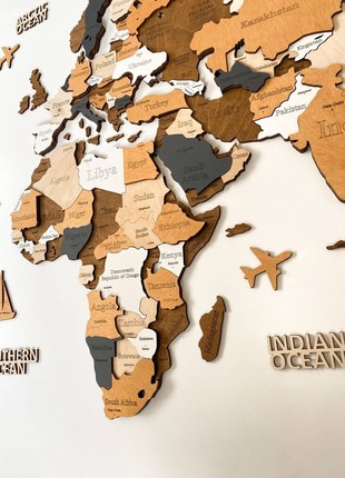 Wooden World Map M size 47" x 24" ( 120 * 62 cm) - color (Coffee) - Wall Art For Home & Kitchen or Office