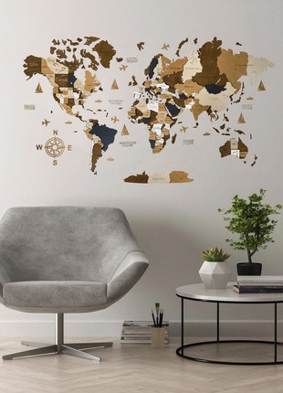 Wooden World Map  L size 63" x 33" ( 160 * 85 cm) - color (Coffee) Wall Art For Home & Kitchen or Office