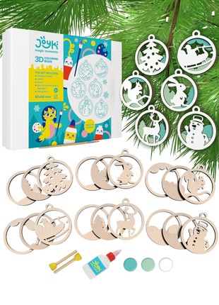 Joyki 3d wooden coloring book creativity kit «Christmas tree toys 3»