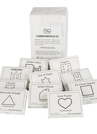 12 wooden mini puzzle set