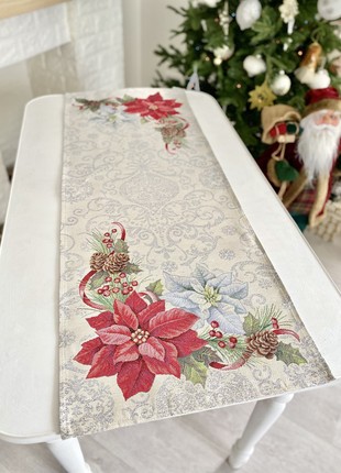 Christmas tapestry table runner  37x100 cm. with silver lurex
