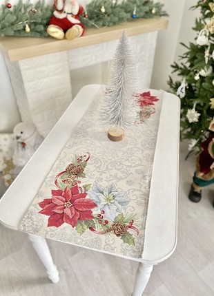 Christmas tapestry table runner  45x140 cm. with silver lurex