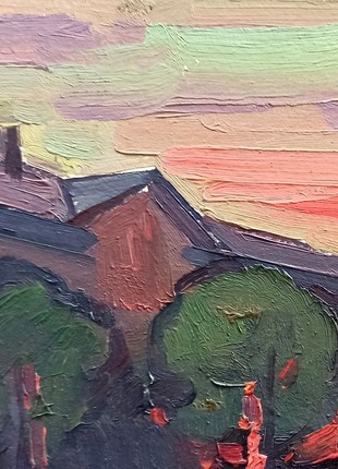 Oil painting Sunset over the city Peter Tovpev nDobr2404 photo