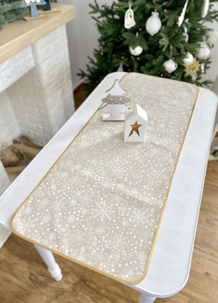 Christmas double-sided able runner with gold lurex, tablecloth with teflon coating