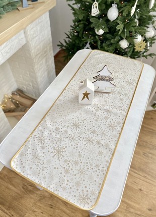 Christmas double-sided able runner with gold lurex, tablecloth with teflon coating