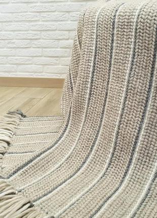 Crochet chunky braided throw blanket gray white merino wool knit blanket2 photo