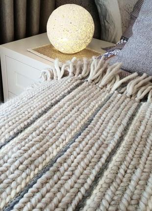 Crochet chunky braided throw blanket gray white merino wool knit blanket3 photo