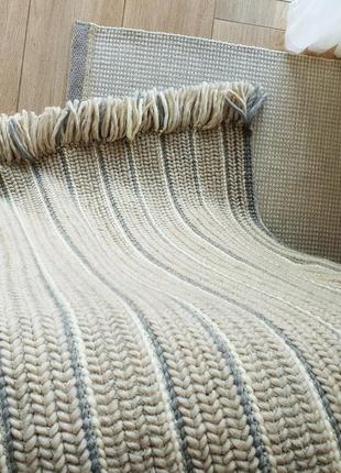 Crochet chunky braided throw blanket gray white merino wool knit blanket4 photo