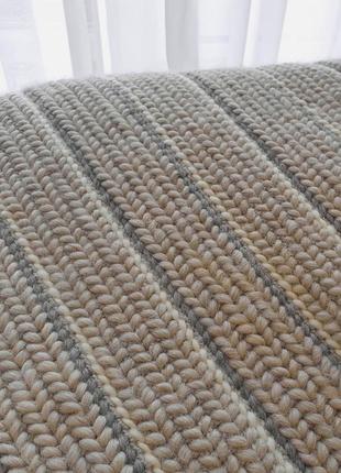 Crochet chunky braided throw blanket gray white merino wool knit blanket6 photo