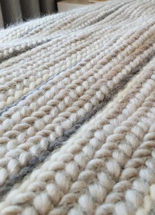 Crochet chunky braided throw blanket gray white merino wool knit blanket8 photo