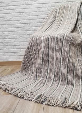 Crochet chunky braided throw blanket gray white merino wool knit blanket1 photo
