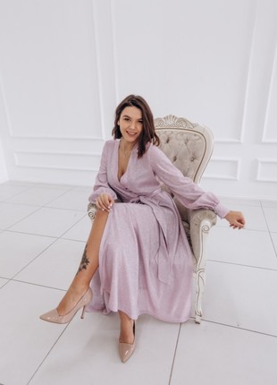 Shiny short pink dress with long sleeves4 photo