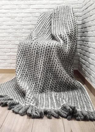 Chunky crochet blanket wool gray3 photo
