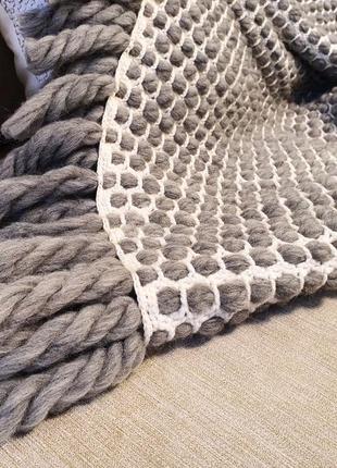 Chunky crochet blanket wool gray5 photo