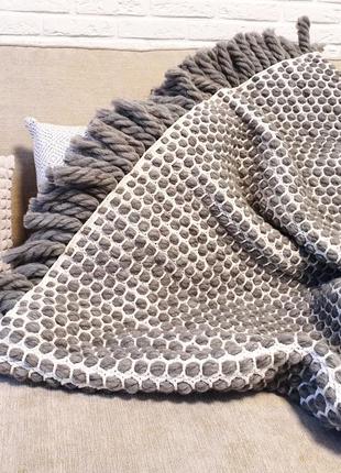 Chunky crochet blanket wool gray7 photo