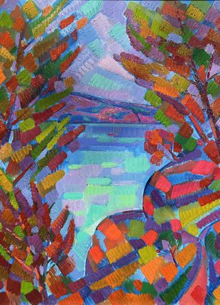 Abstract oil painting Autumn on the Dnieper Peter Tovpev nDobr764