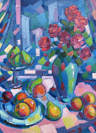 Abstract oil painting Summer still life Peter Tovpev nDobr765