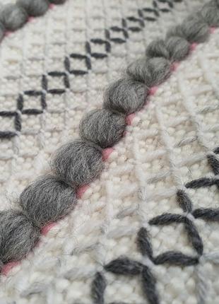 Woven wool throw blanket striped white gray, Coverlet, Handmade3 photo