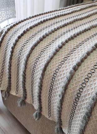 Woven wool throw blanket striped white gray, Coverlet, Handmade7 photo