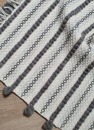 Woven wool throw blanket striped white gray, Coverlet, Handmade6 photo