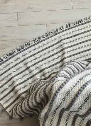 Woven wool throw blanket striped white gray, Coverlet, Handmade9 photo