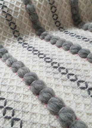 Woven wool throw blanket striped white gray, Coverlet, Handmade10 photo