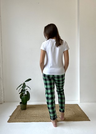 Women's Pajamas Home Suit 3-Piece Plaid COZY (Pants+Shirt+T-Shirt) Green/Black F81P+f01ws6 photo